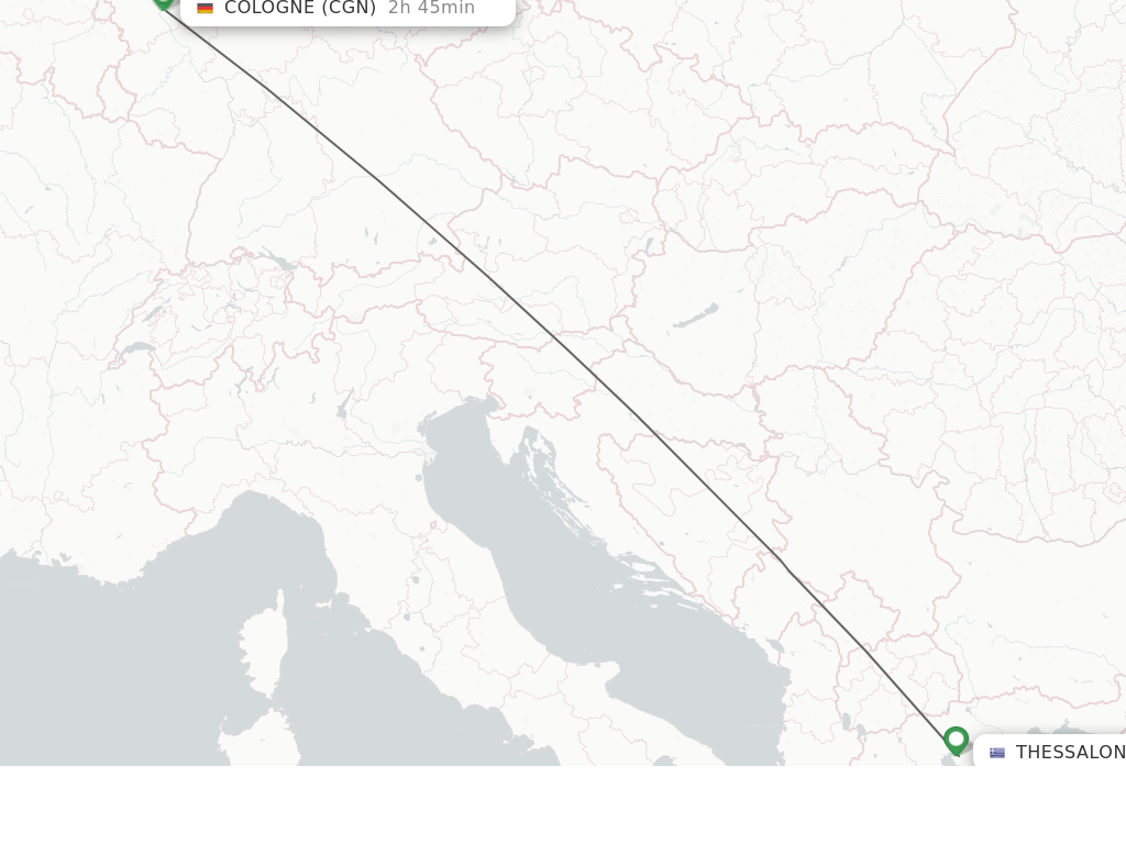 Flights from Thessaloniki to Cologne route map