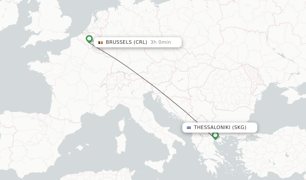 Flights from Thessaloniki to Brussels route map