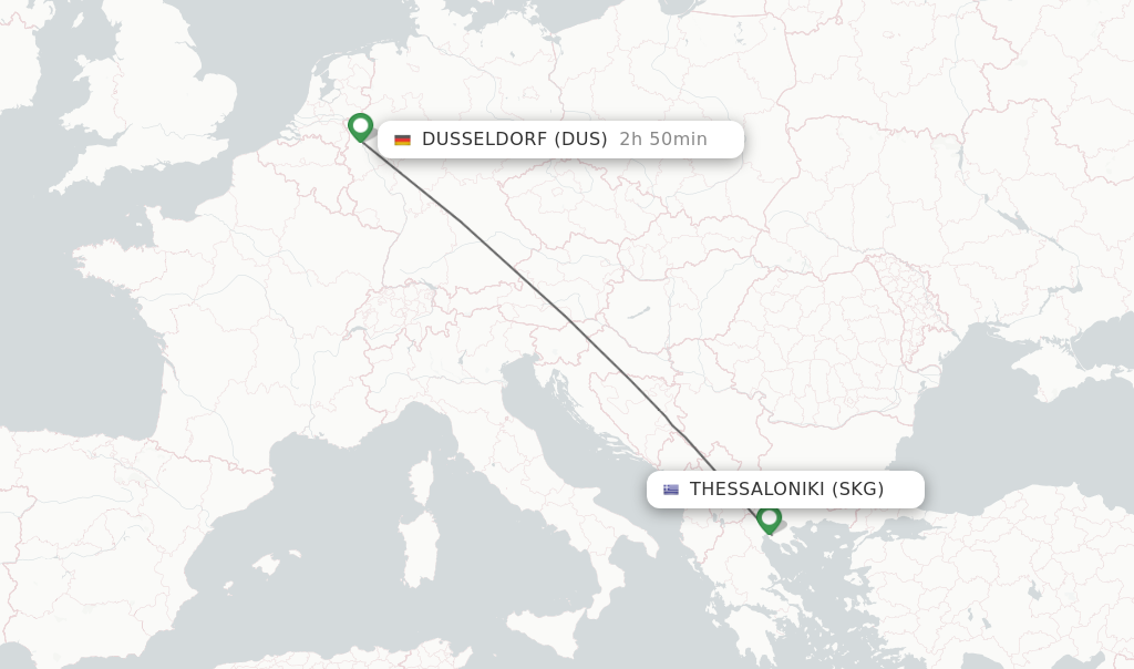 Flights from Thessaloniki to Dusseldorf route map