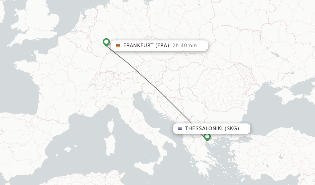 Flights from Thessaloniki to Frankfurt route map