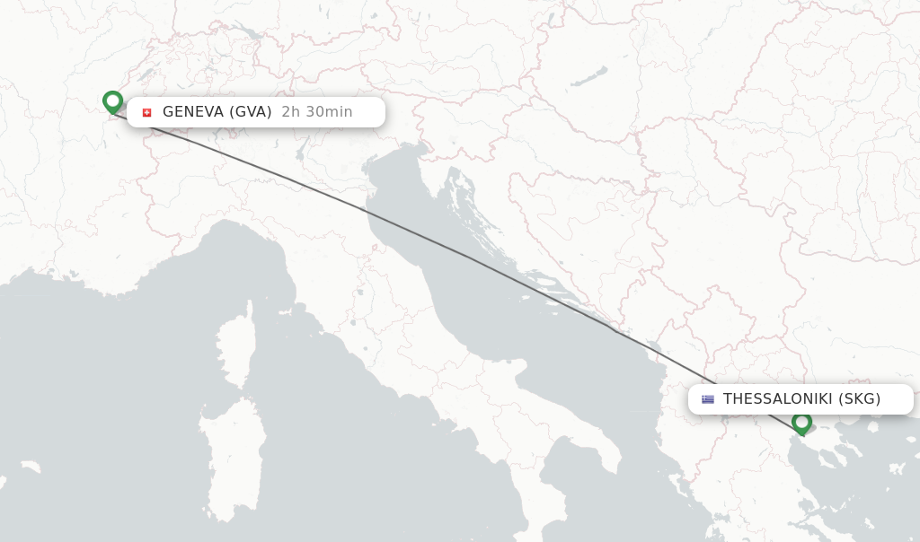 Flights from Thessaloniki to Geneva route map