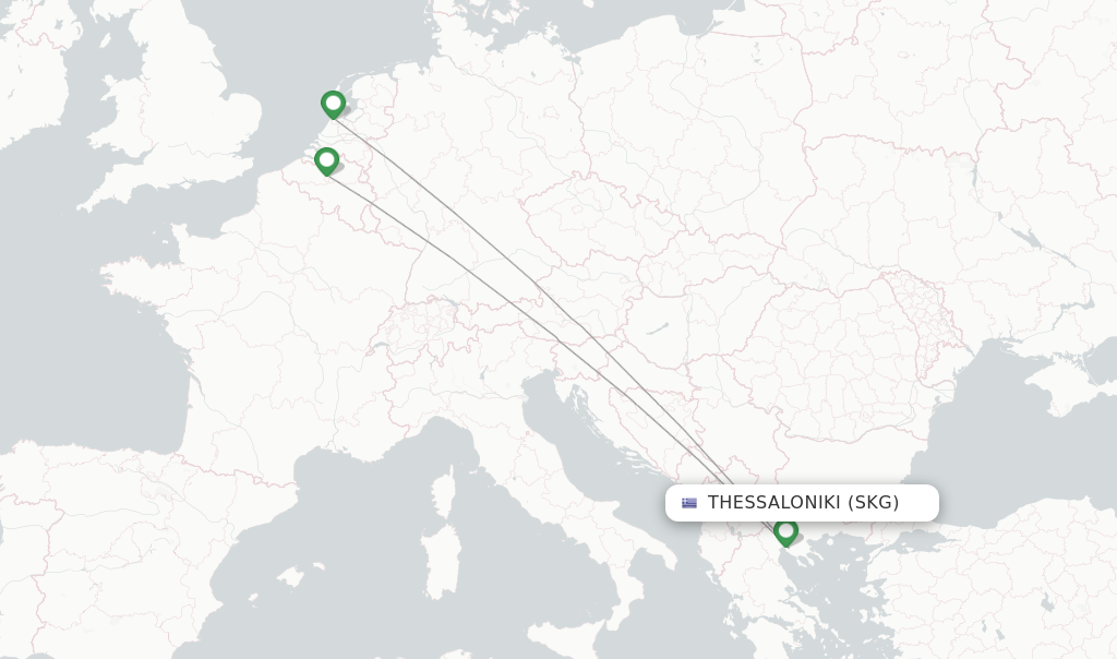 Route map with flights from Thessaloniki with Transavia