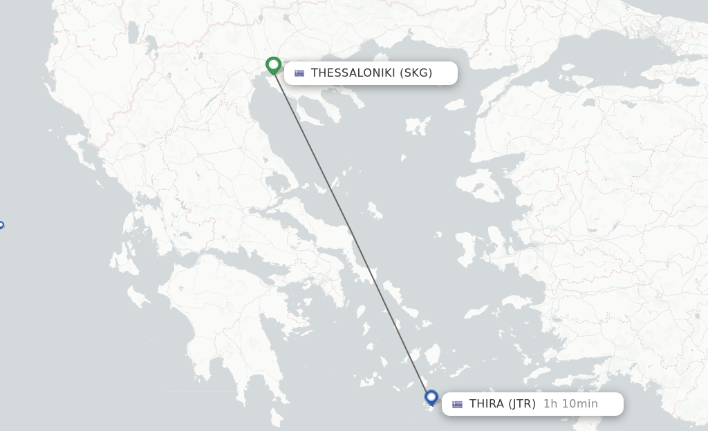 Flights from Thessaloniki to Thira route map