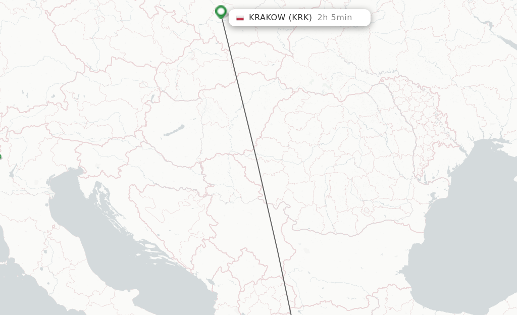 Flights from Thessaloniki to Krakow route map
