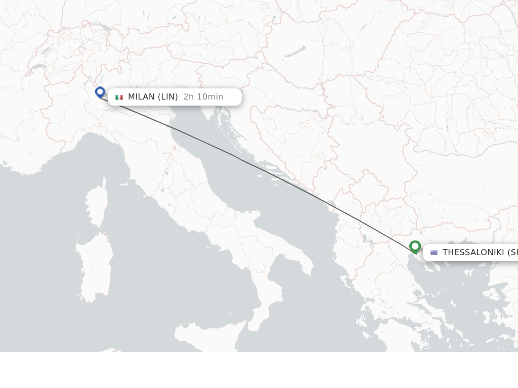 Flights from Thessaloniki to Milan route map