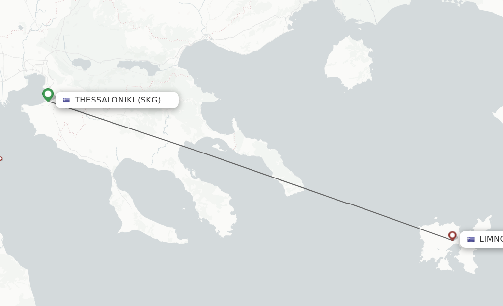 Flights from Thessaloniki to Limnos route map