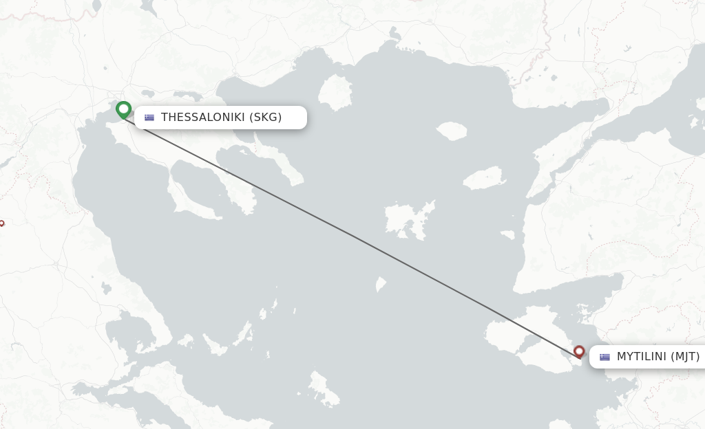 Flights from Thessaloniki to Mytilene route map