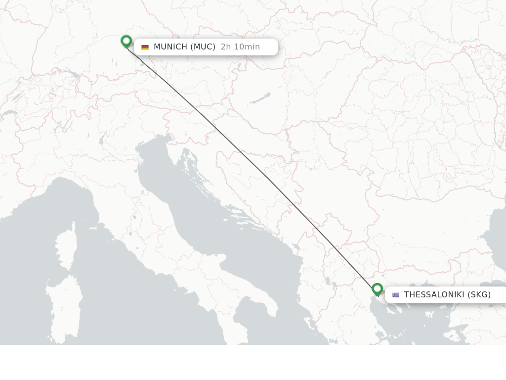 Flights from Thessaloniki to Munich route map