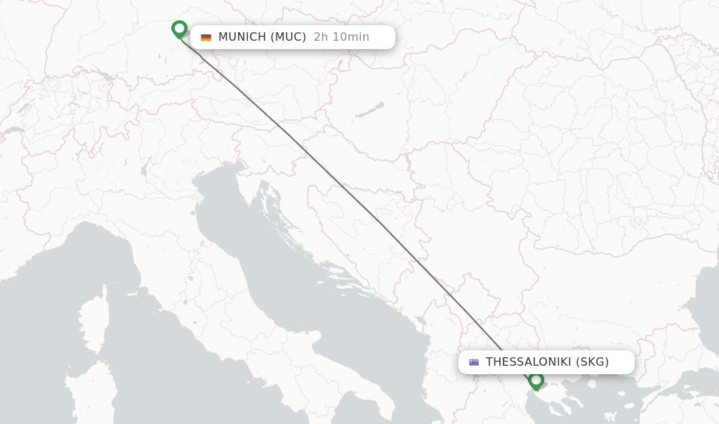 Flights from Thessaloniki to Munich route map