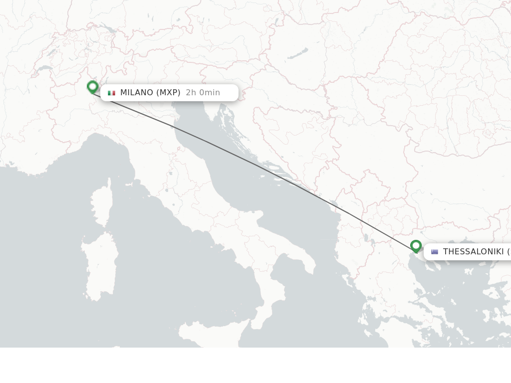 Flights from Thessaloniki to Milan route map