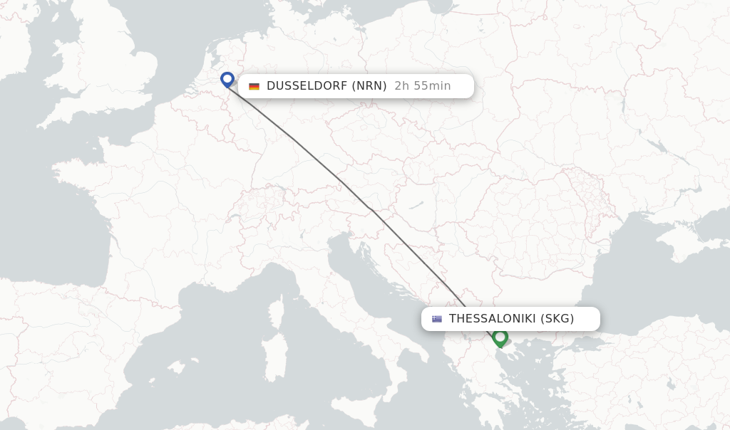 Flights from Thessaloniki to Dusseldorf route map