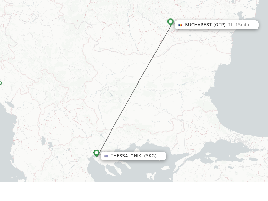Flights from Thessaloniki to Bucharest route map