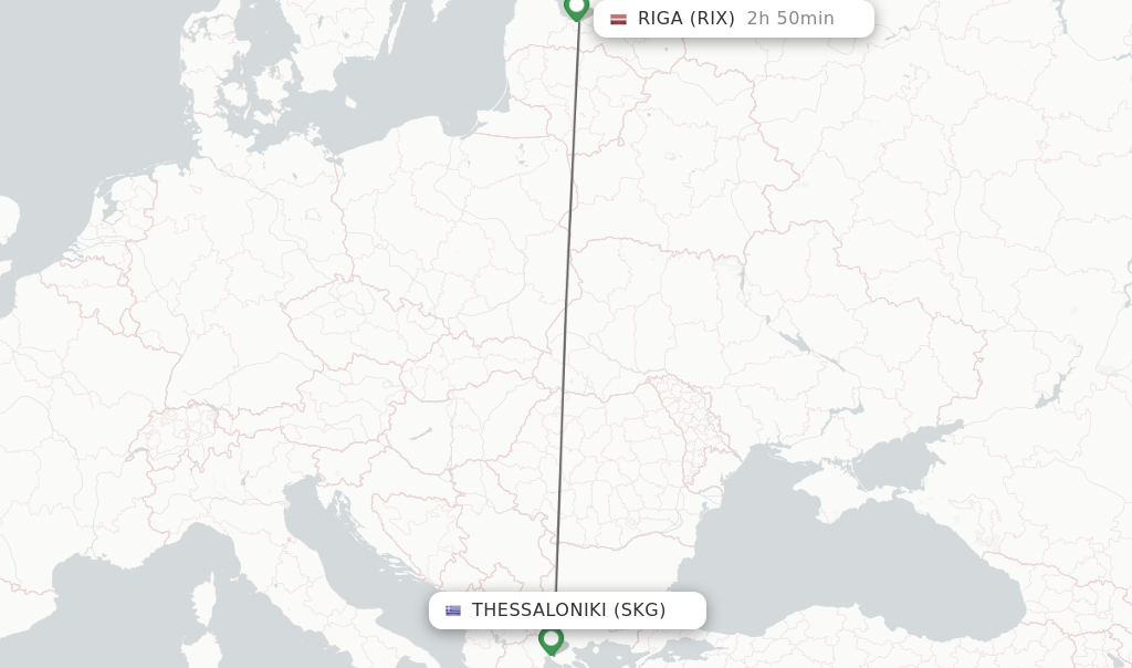 Flights from Thessaloniki to Riga route map