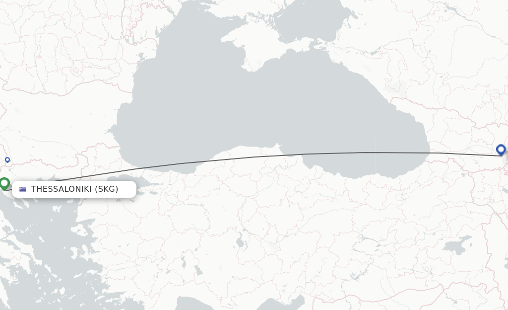 Flights from Thessaloniki to Tbilisi route map