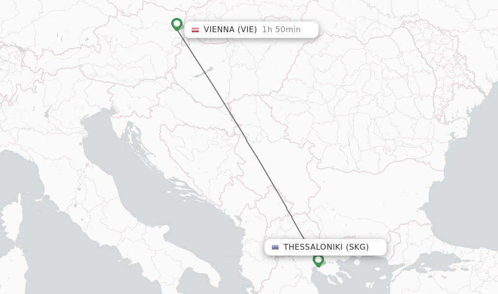 Flights from Thessaloniki to Vienna route map