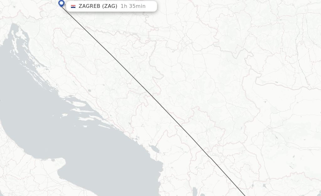 Flights from Thessaloniki to Zagreb route map
