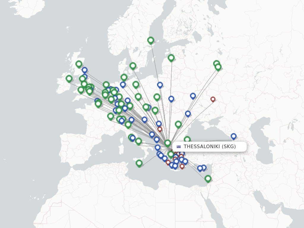 Flights from Thessaloniki to Moscow route map