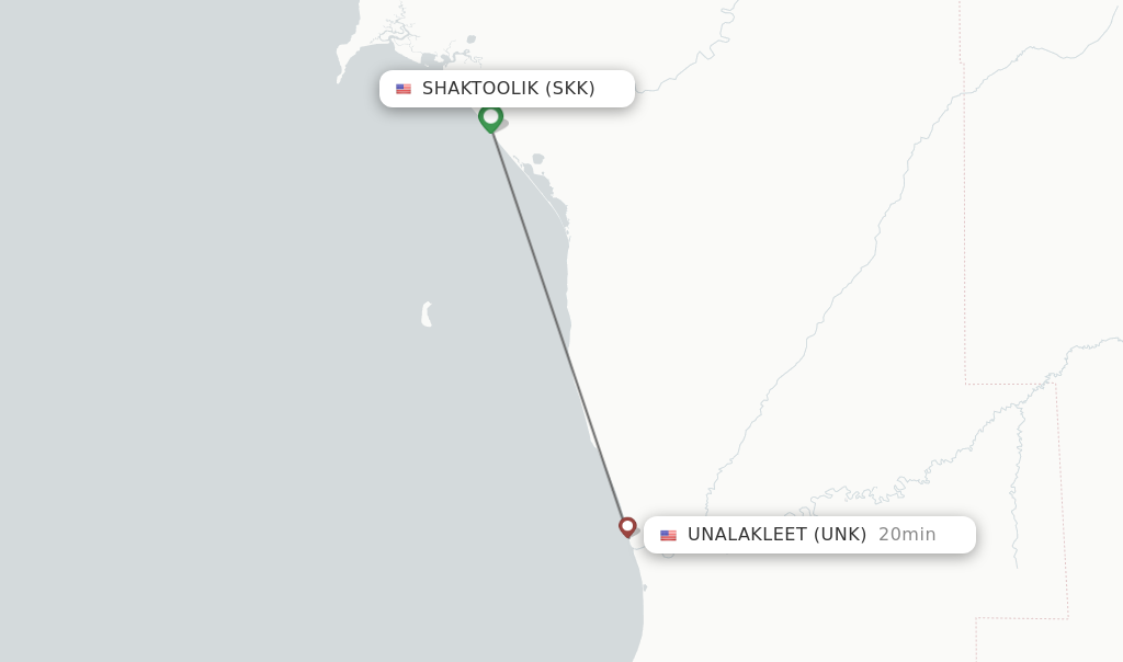 Flights from Shaktoolik to Unalakleet route map