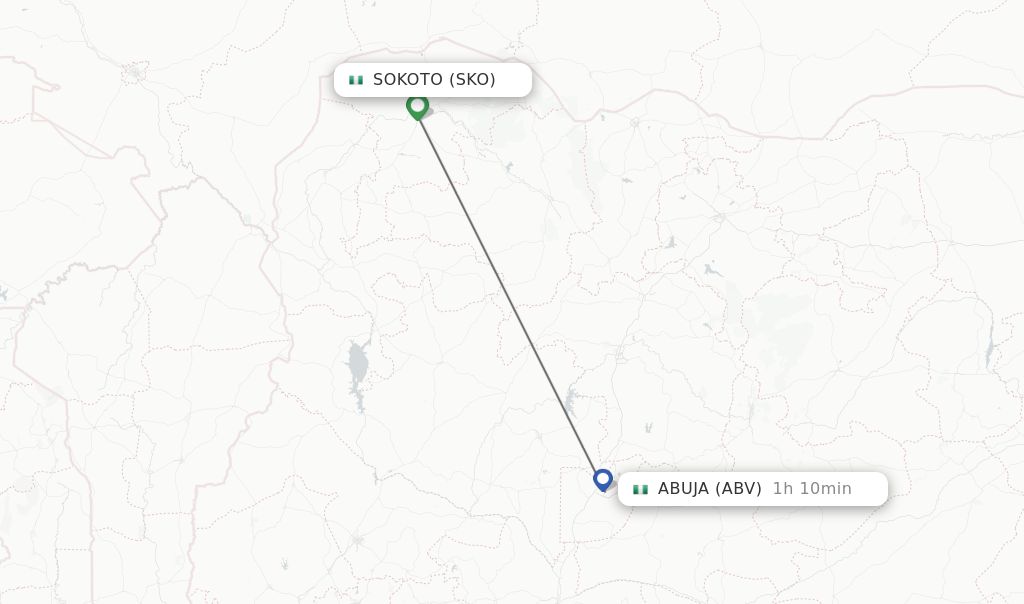 Flights from Sokoto to Abuja route map