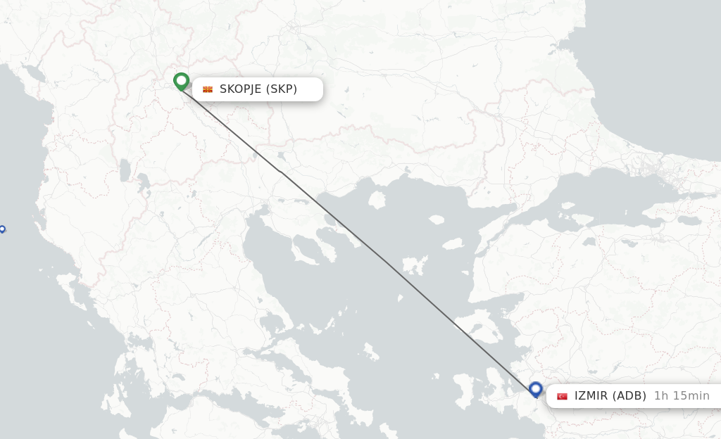 Flights from Skopje to Izmir route map