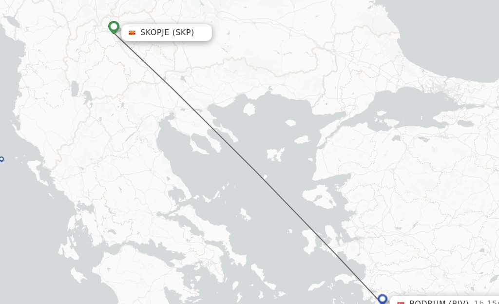 Flights from Skopje to Bodrum route map