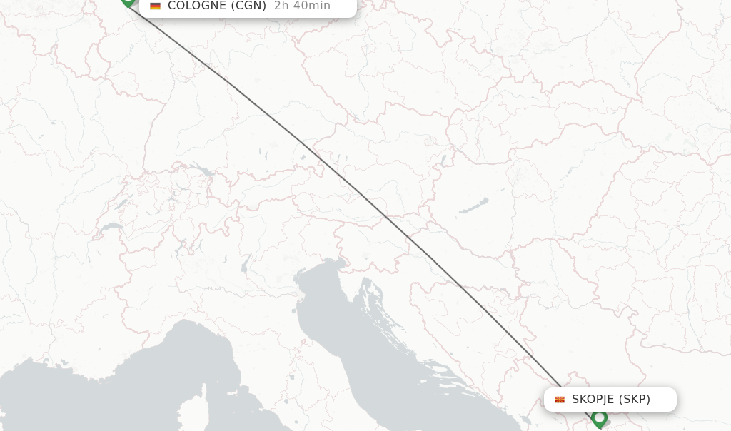 Flights from Skopje to Cologne route map