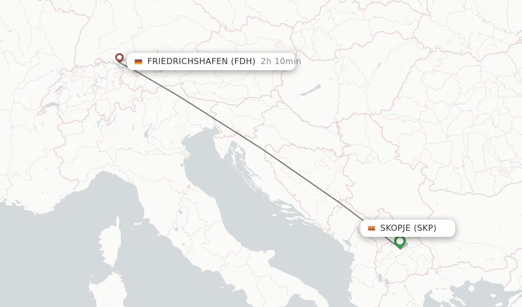 Flights from Skopje to Friedrichshafen route map