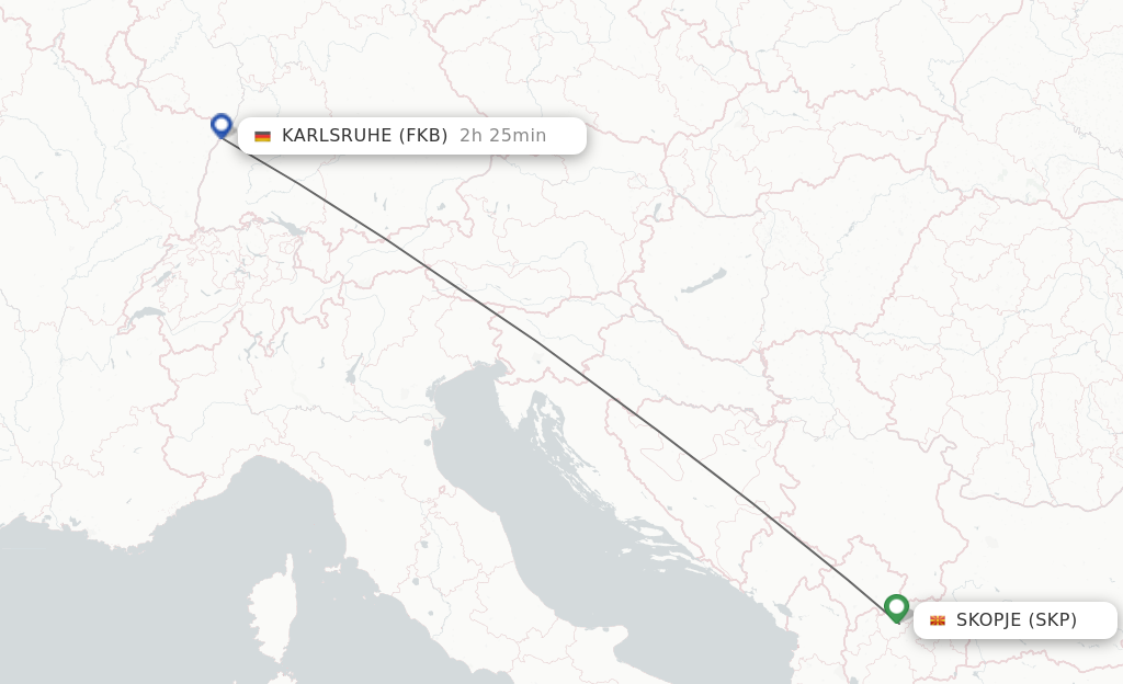 Flights from Skopje to Karlsruhe/Baden-Baden route map