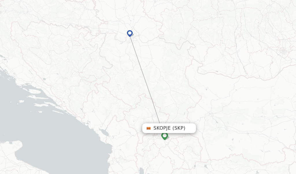 Route map with flights from Skopje with Air Serbia