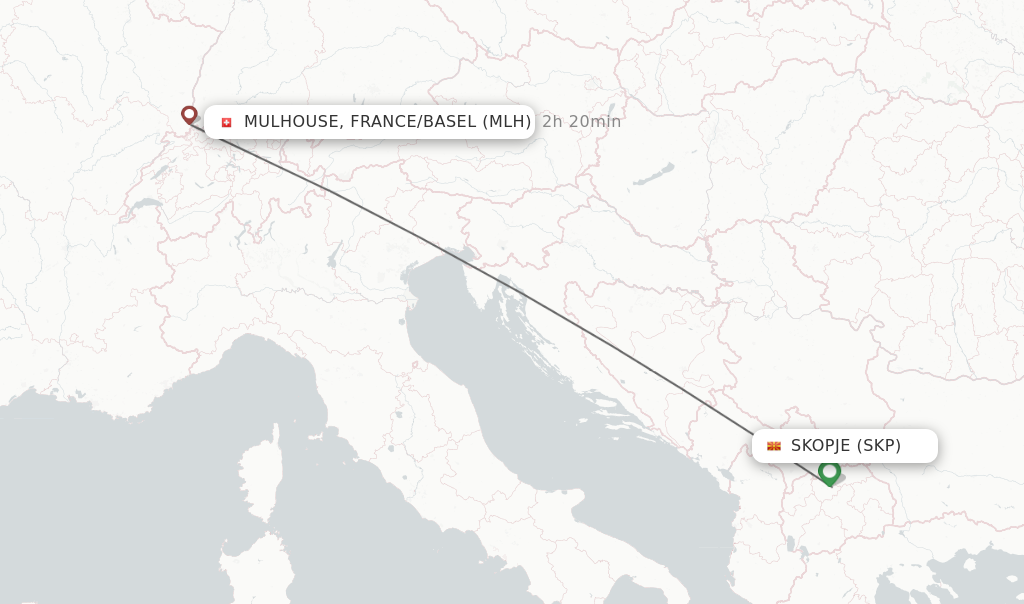 Flights from Skopje to Mulhouse, France/Basel route map