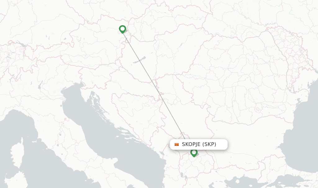 Route map with flights from Skopje with Austrian