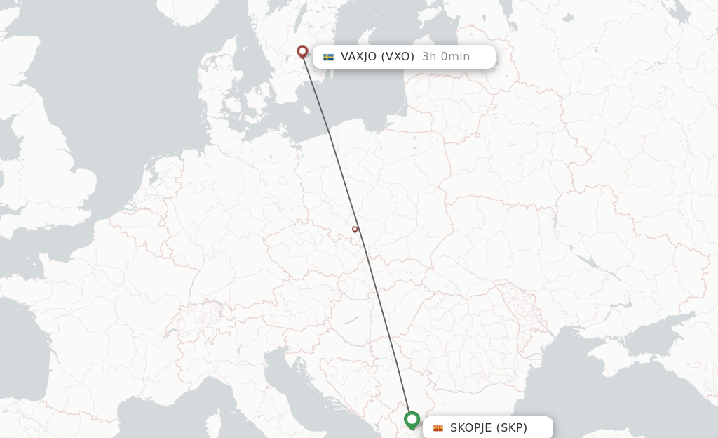 Flights from Skopje to Vaxjo route map
