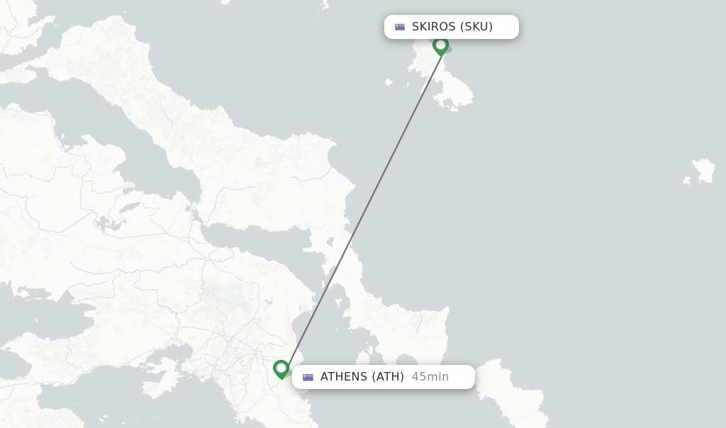 Flights from Skiros to Athens route map