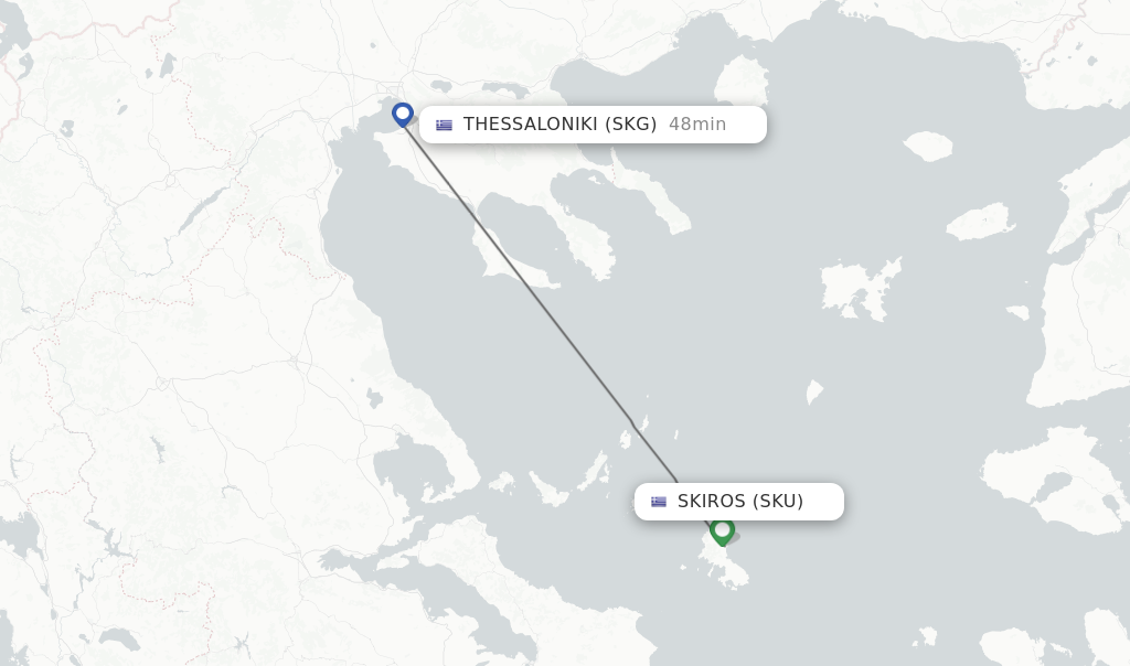 Flights from Skiros to Thessaloniki route map