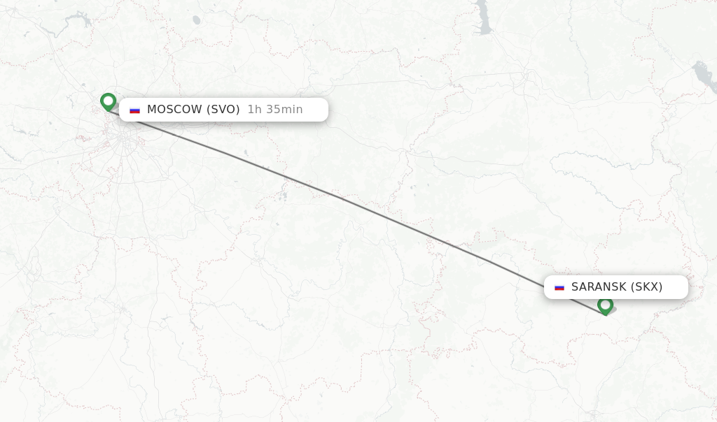 Flights from Saransk to Moscow route map