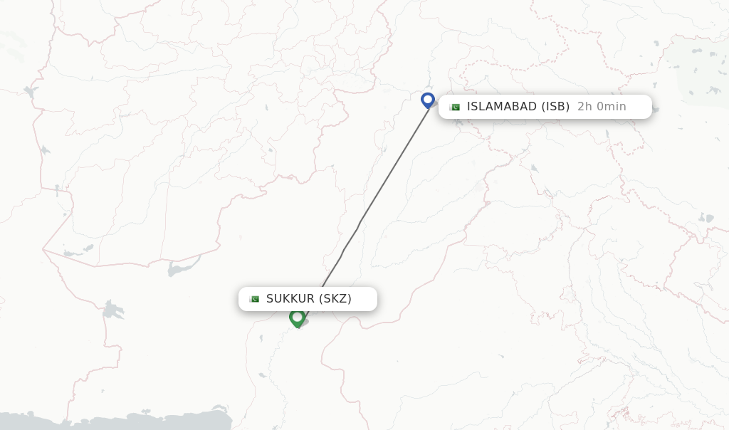 Flights from Sukkur to Islamabad route map