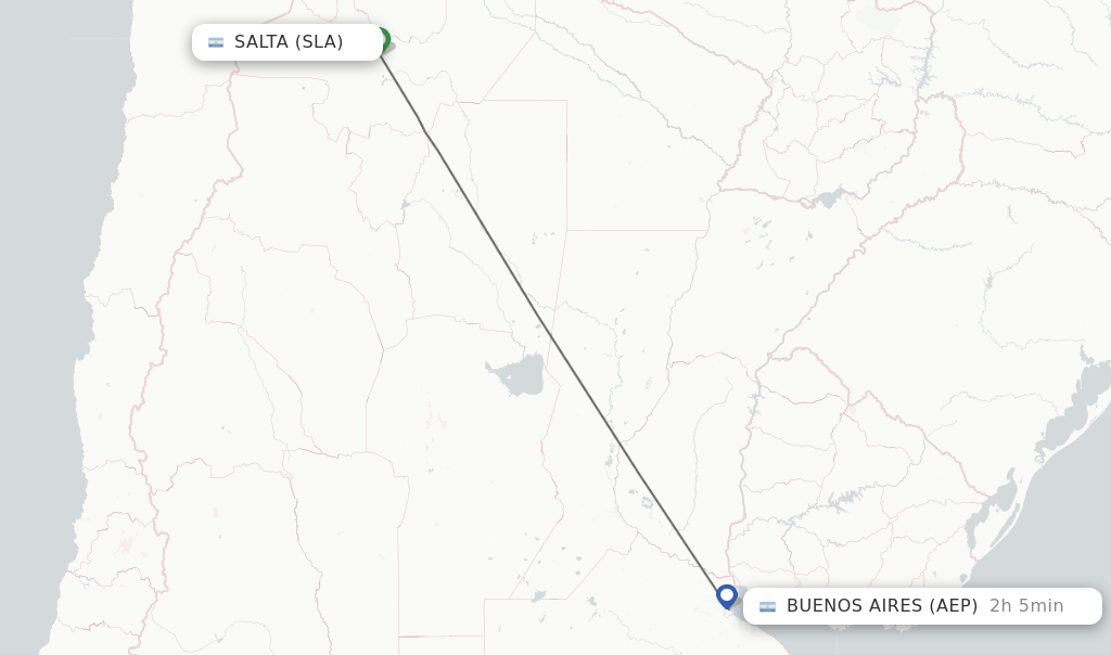 Flights from Salta to Buenos Aires route map