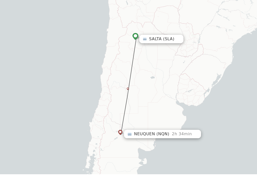 Flights from Salta to Neuquen route map