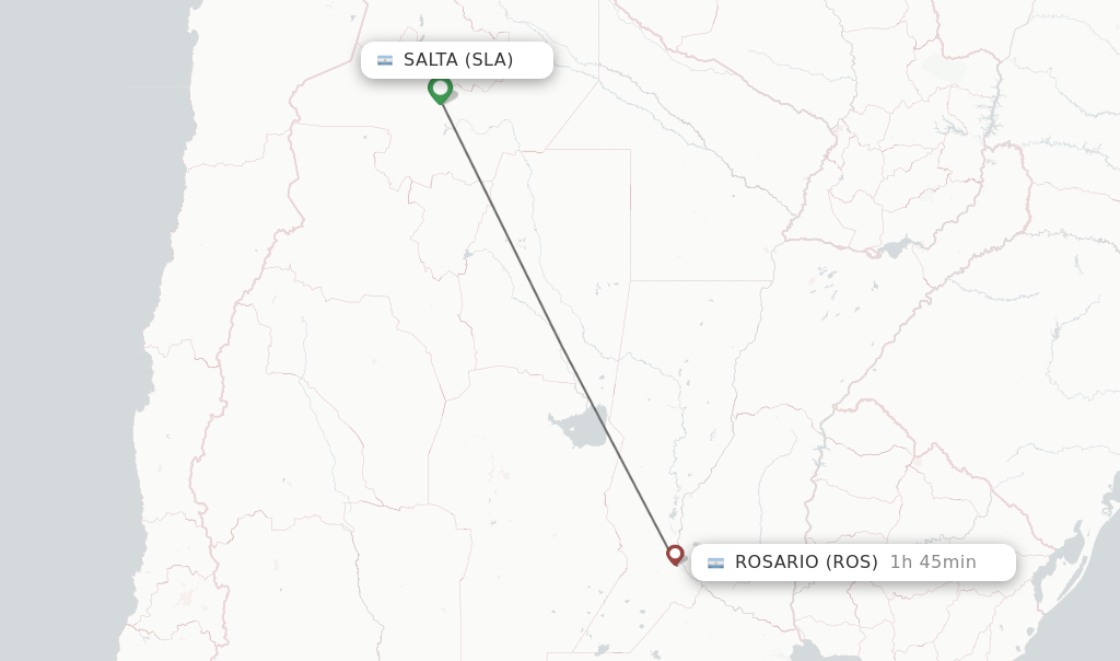 Flights from Salta to Rosario route map