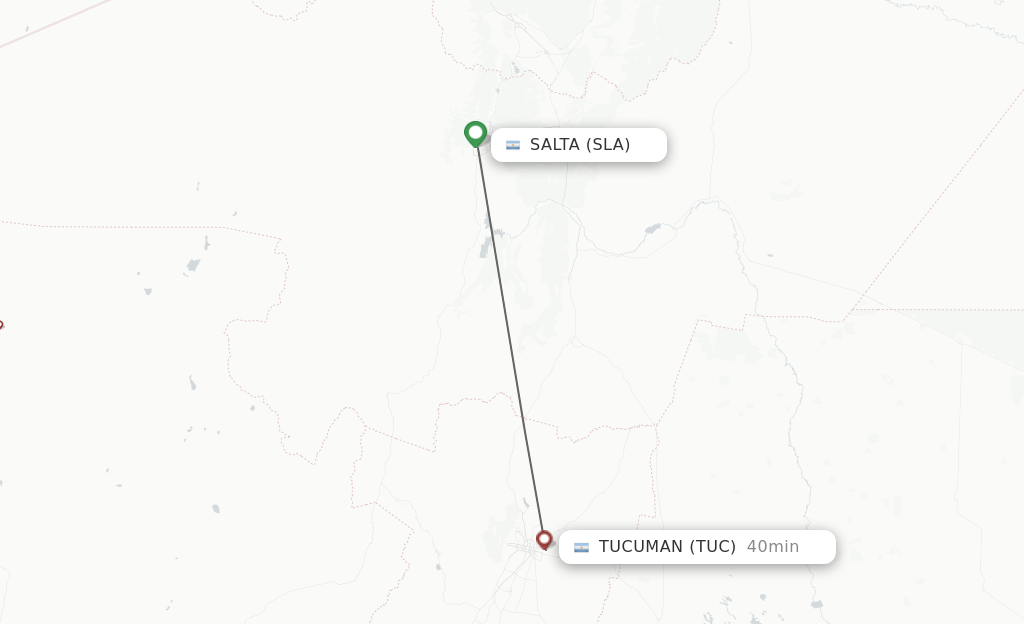 Flights from Salta to Tucuman route map
