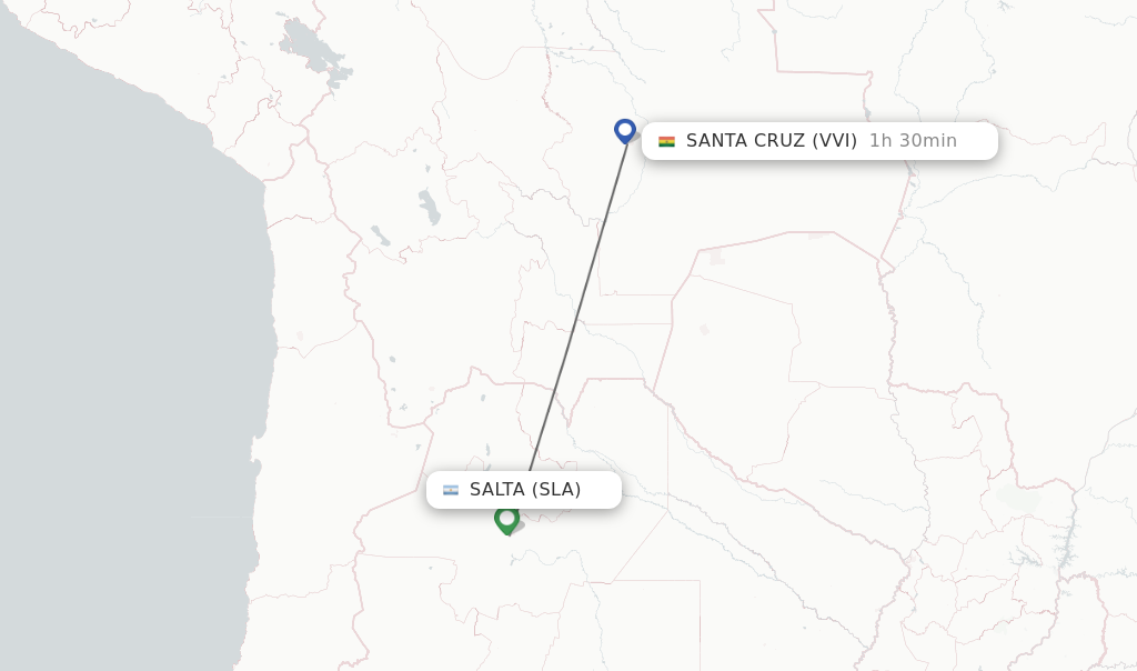 Flights from Salta to Santa Cruz route map