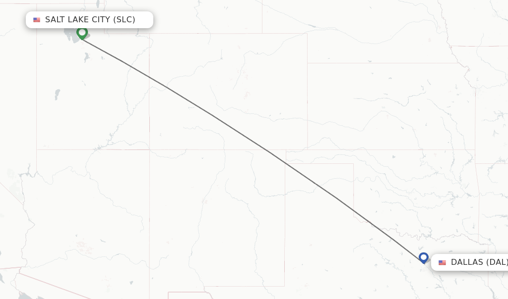 Flights from Salt Lake City to Dallas route map