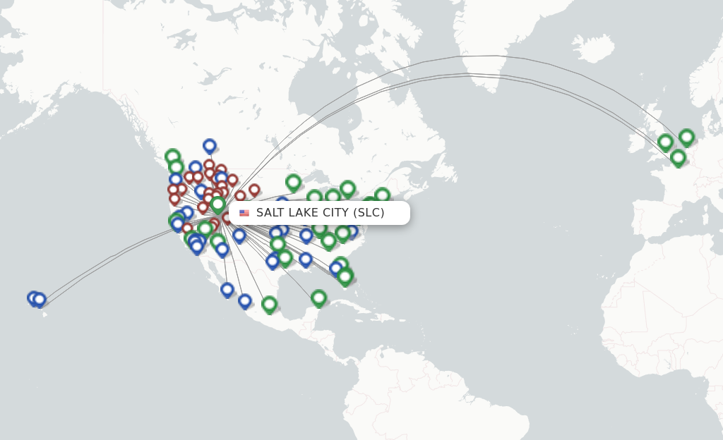 Route map with flights from Salt Lake City with Delta