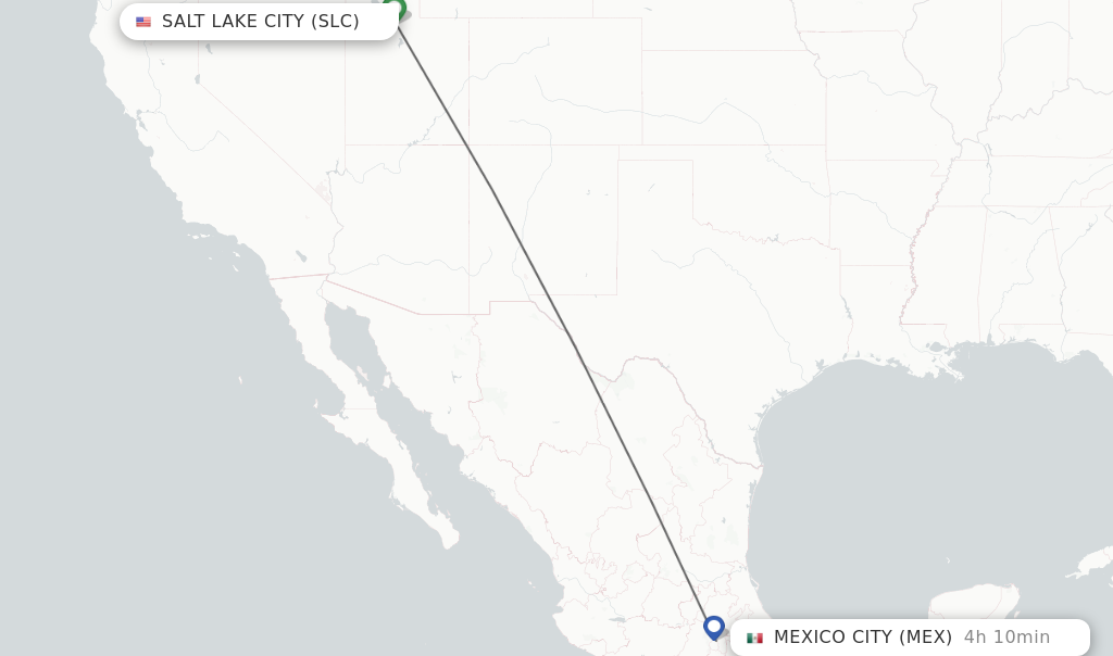 Flights from Salt Lake City to Mexico City route map
