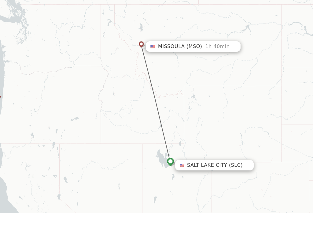 Flights from Salt Lake City to Missoula route map