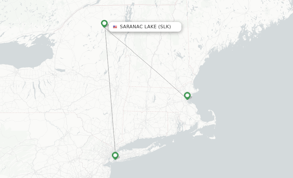 Route map with flights from Saranac Lake with Cape Air