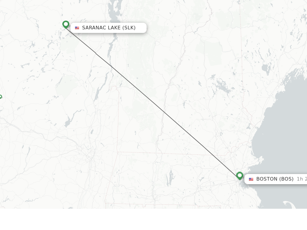 Flights from Saranac Lake to Boston route map