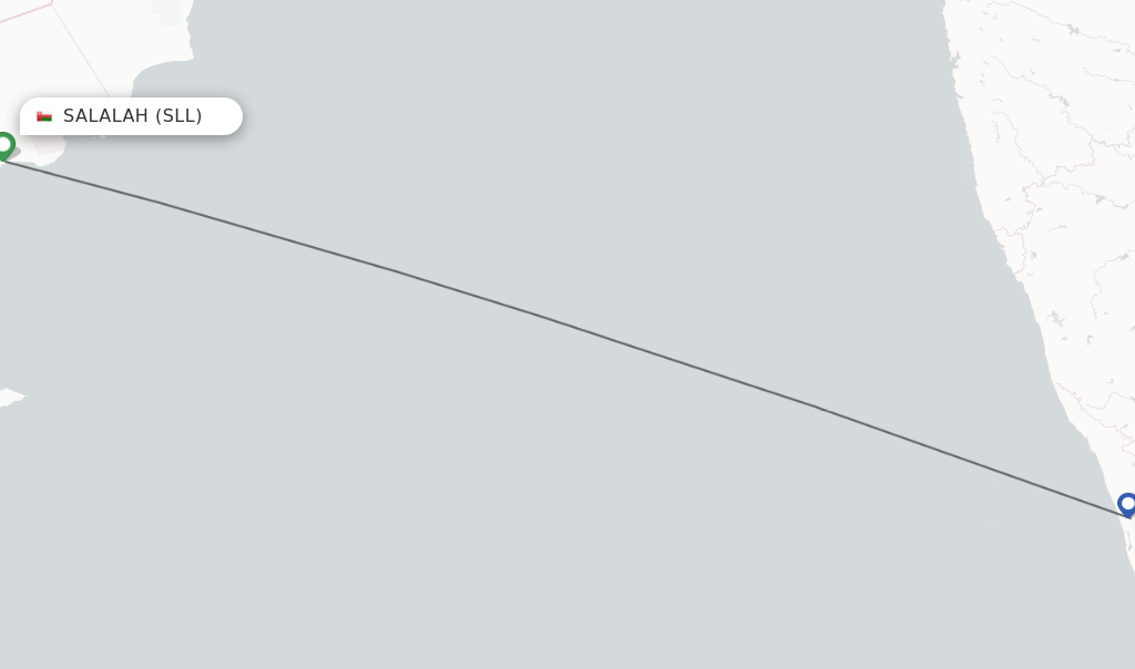 Flights from Salalah to Kochi route map