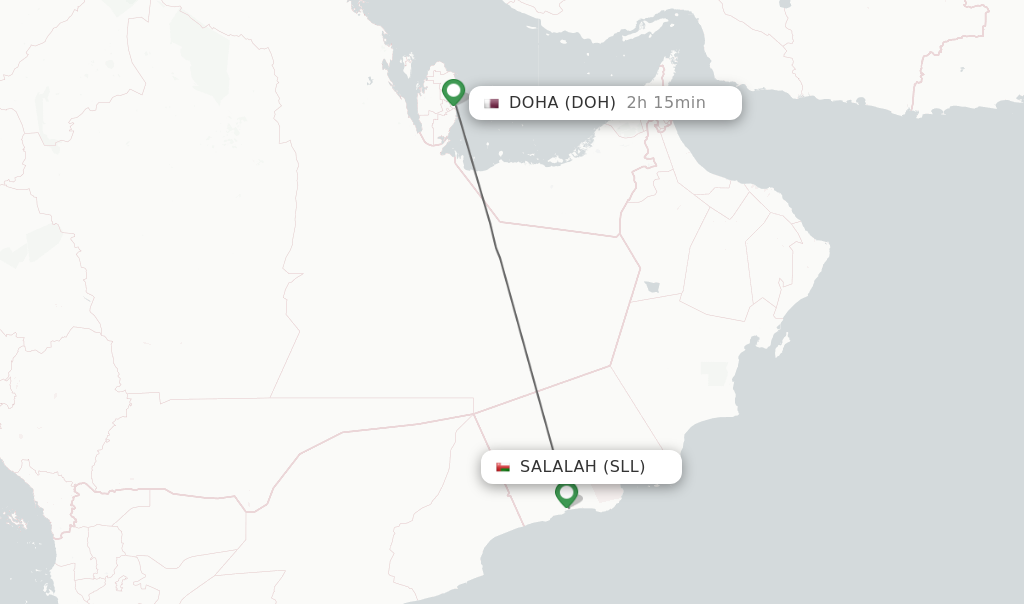 Flights from Salalah to Doha route map