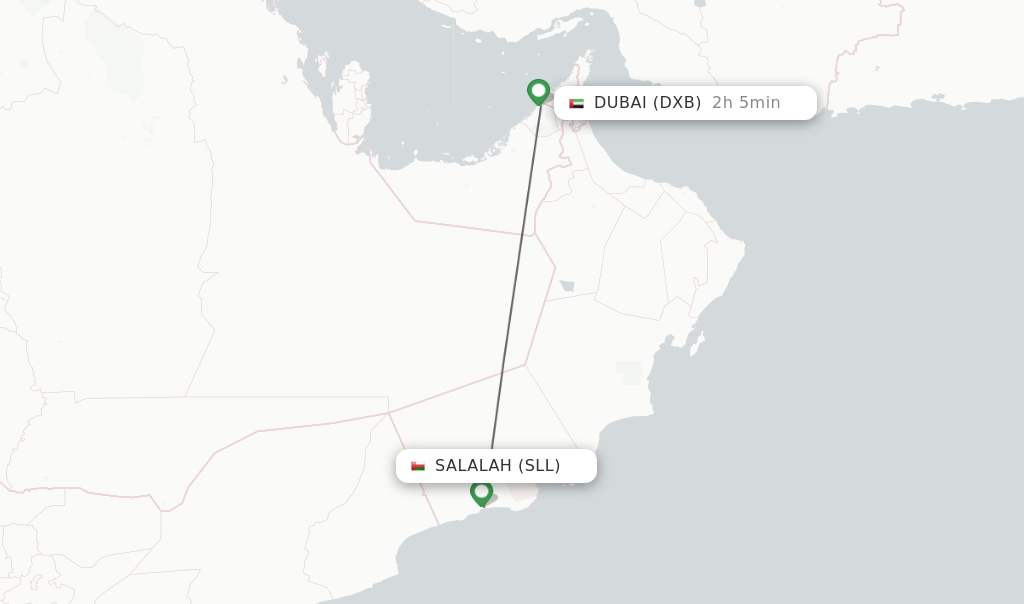 Flights from Salalah to Dubai route map